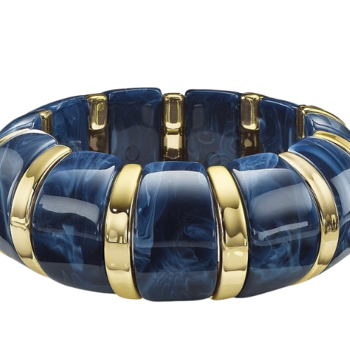 Abru Classic Blue Resin Gold-Tone Stretch Bracelet for Women