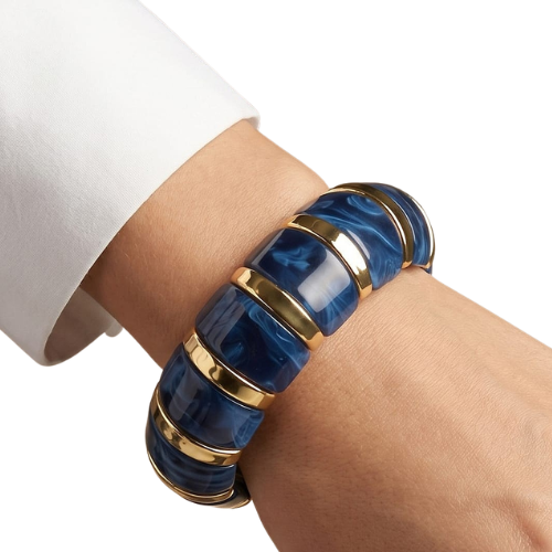 Abru Classic Blue Resin Gold-Tone Stretch Bracelet for Women
